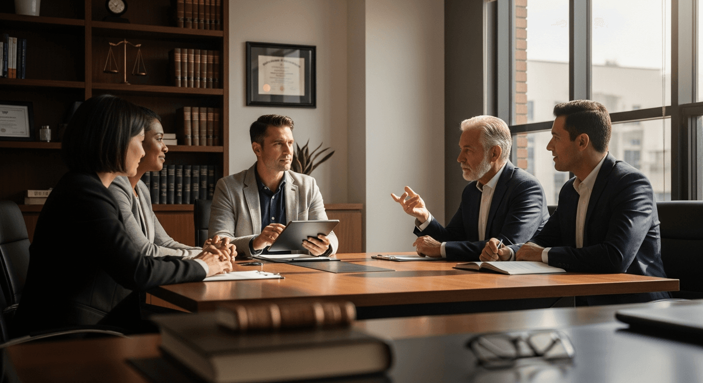 Abogado revisando documentos de disability con cliente hispano