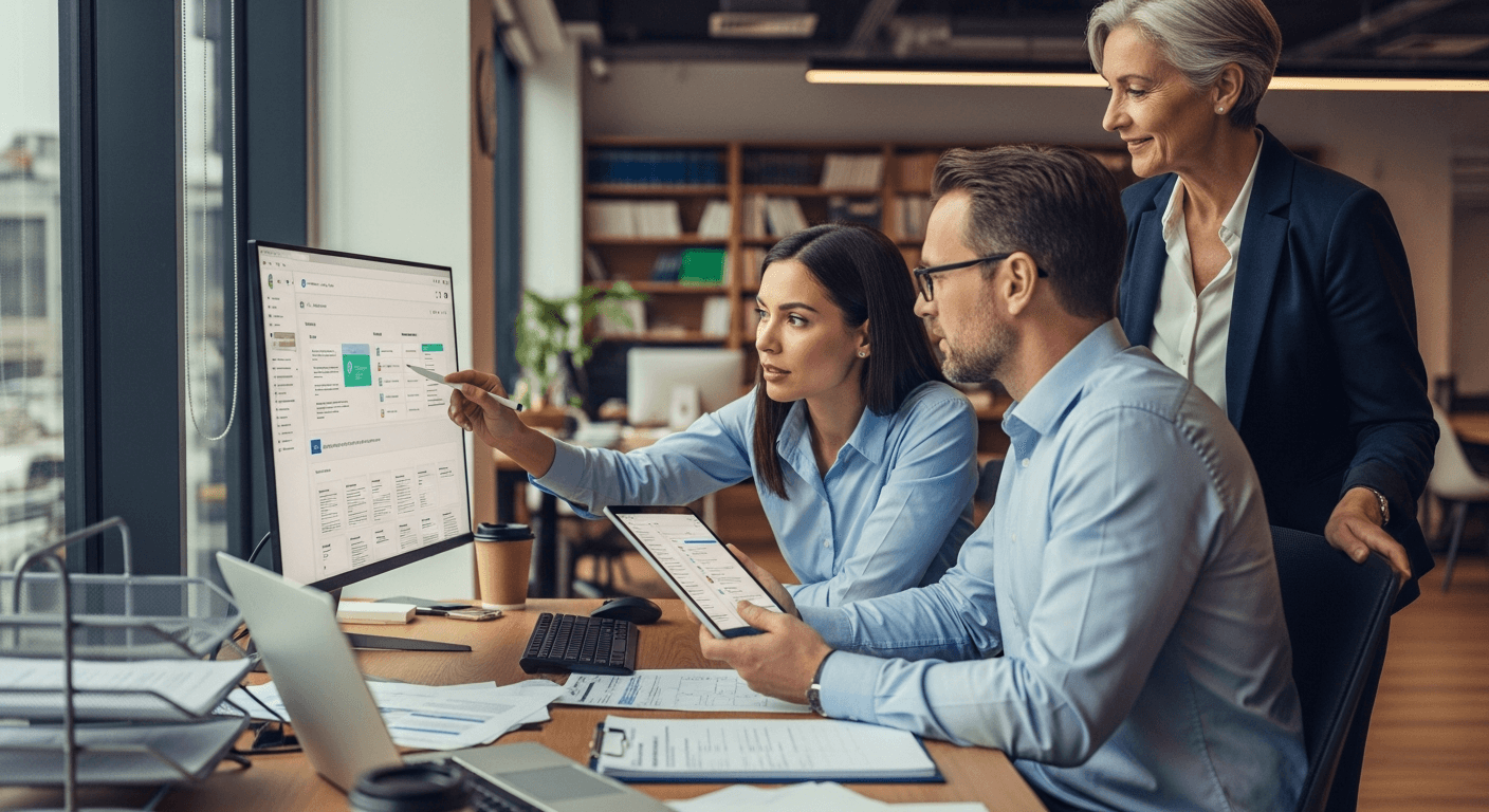 Immigration attorney reviewing AI-generated visa petition documents at desk