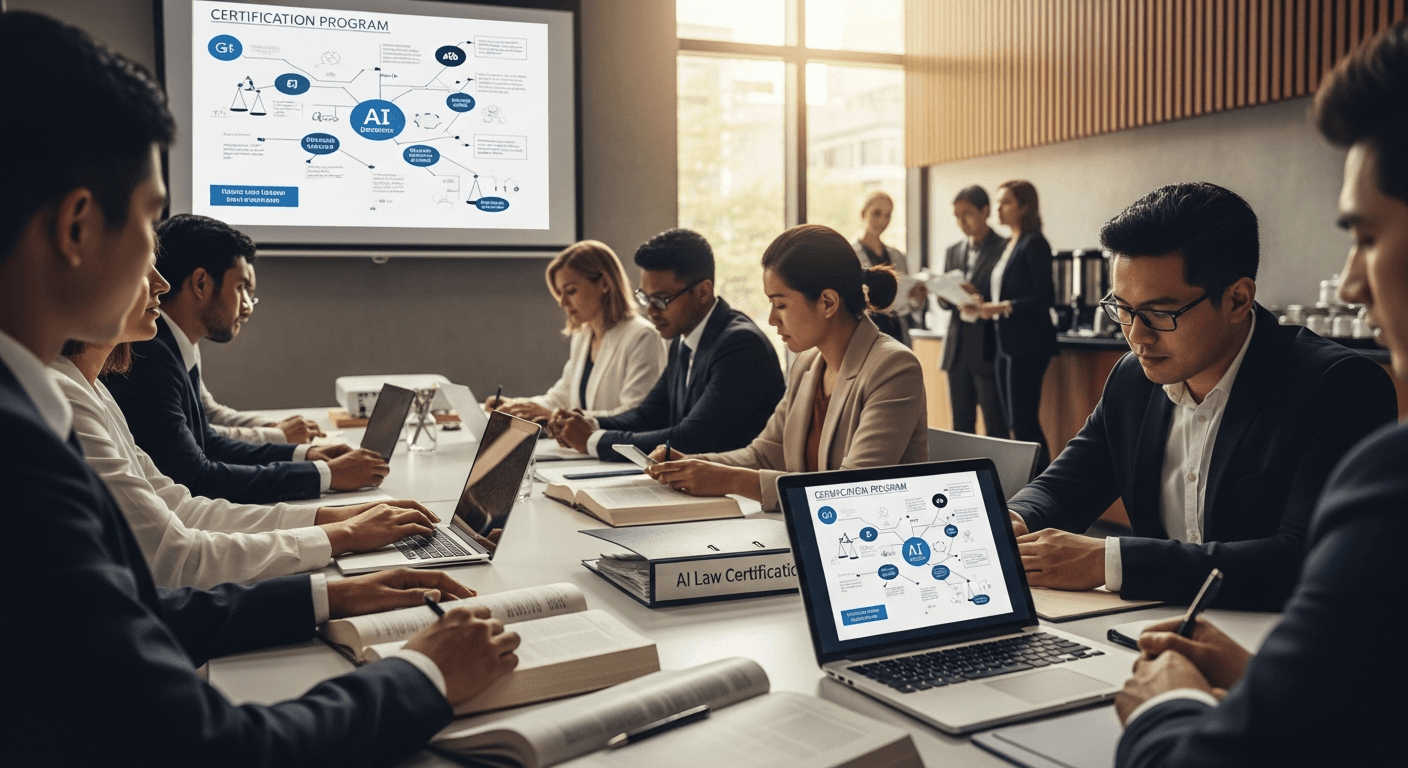 Lawyer taking an artificial intelligence law certification course on laptop