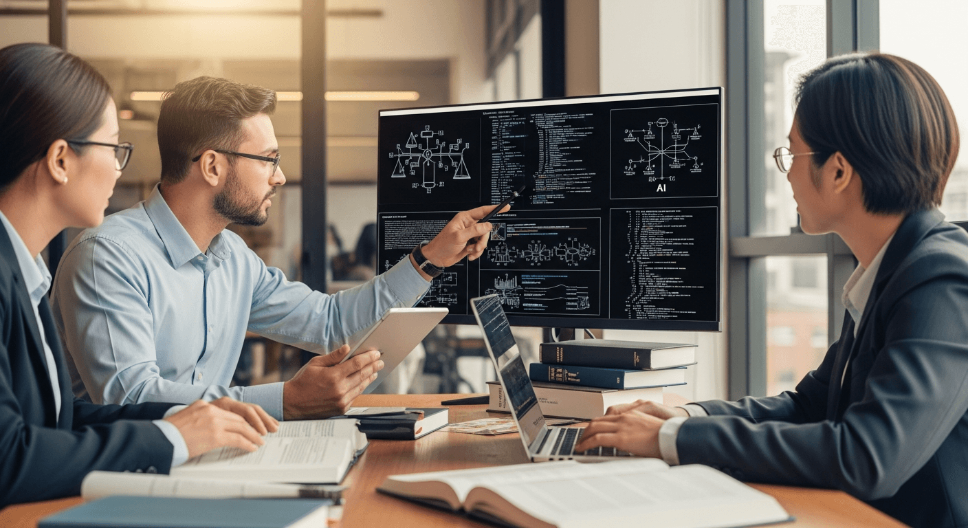 Patent attorney consulting with AI developers on intellectual property strategy