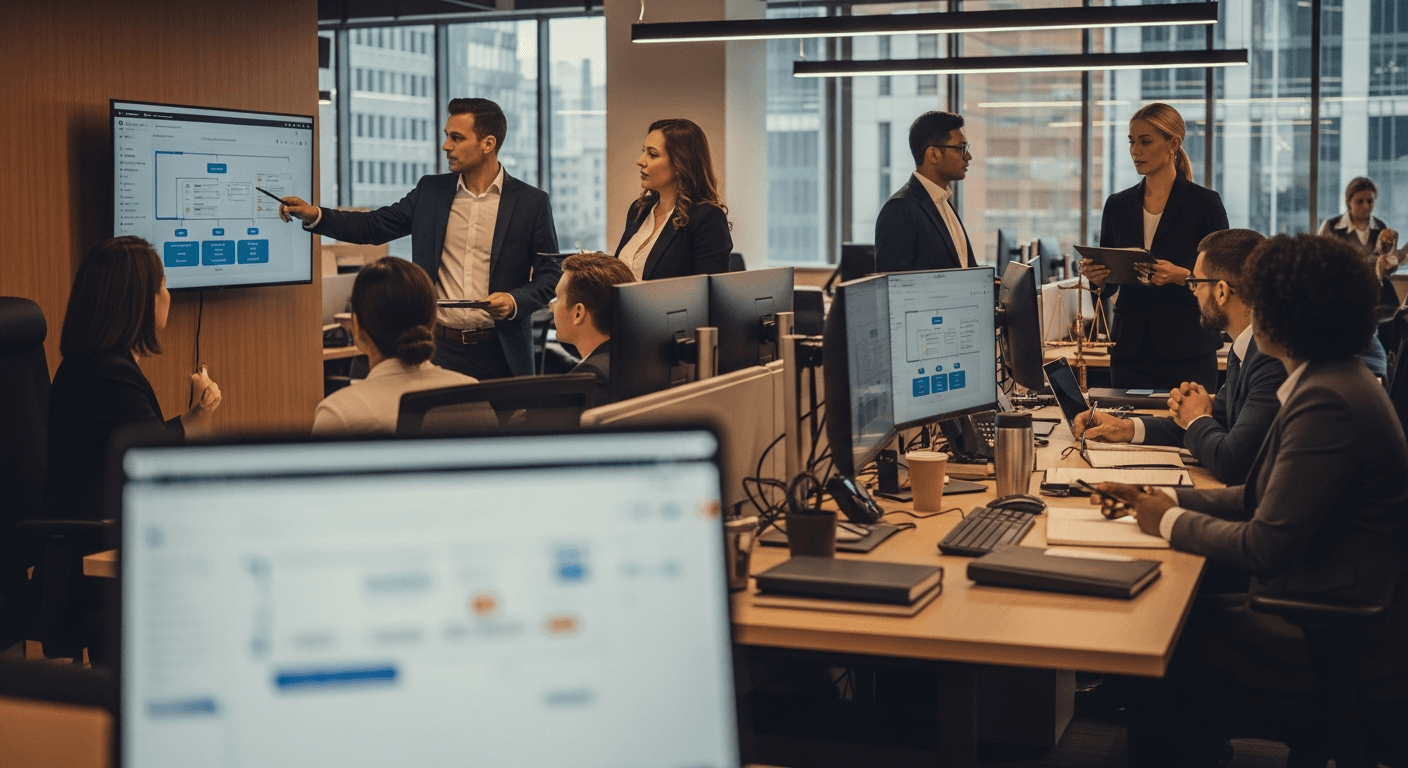 Attorney using practice management software to organize case files and client information