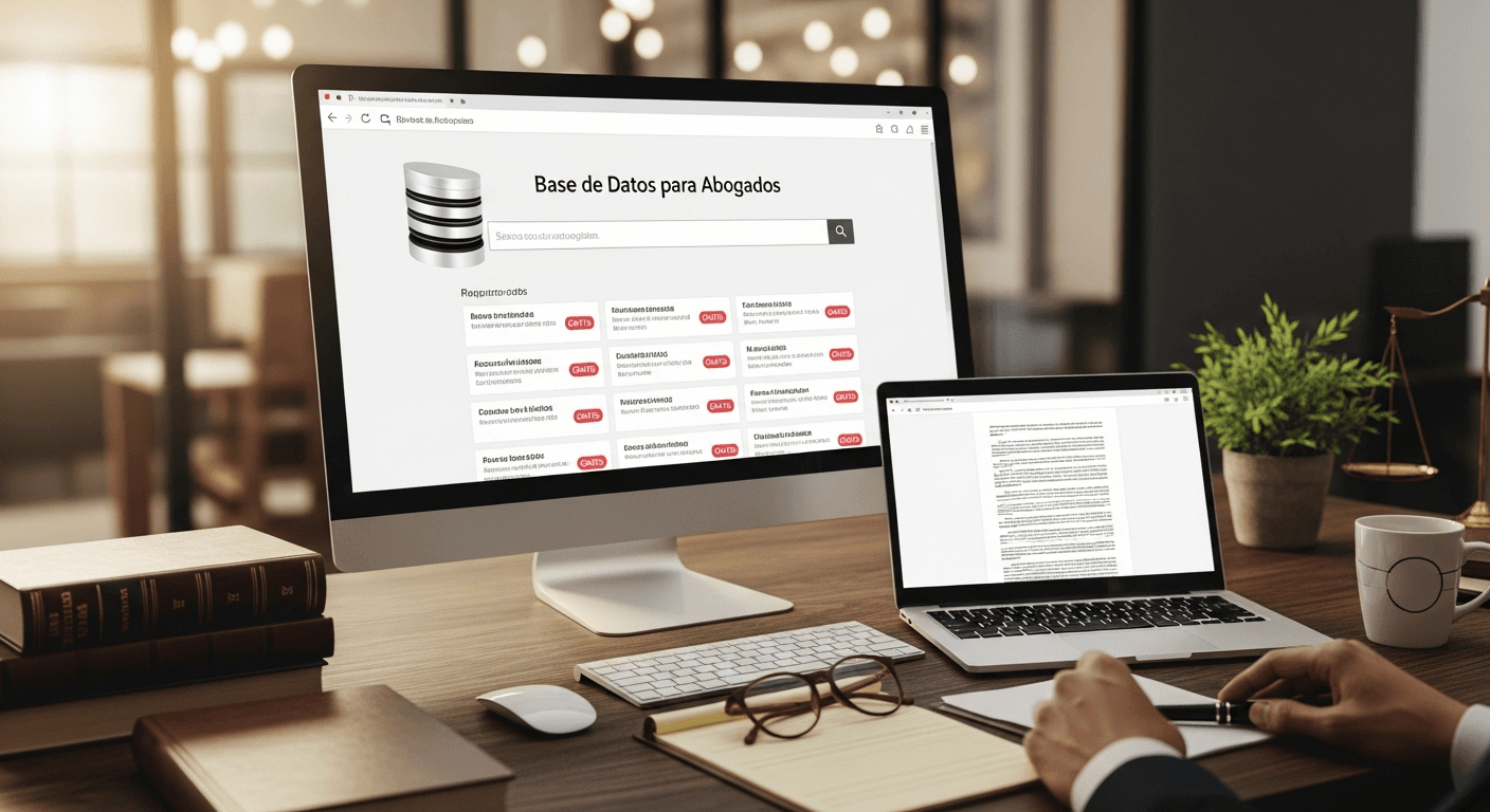 Abogado consultando base de datos jurídica gratuita en computador