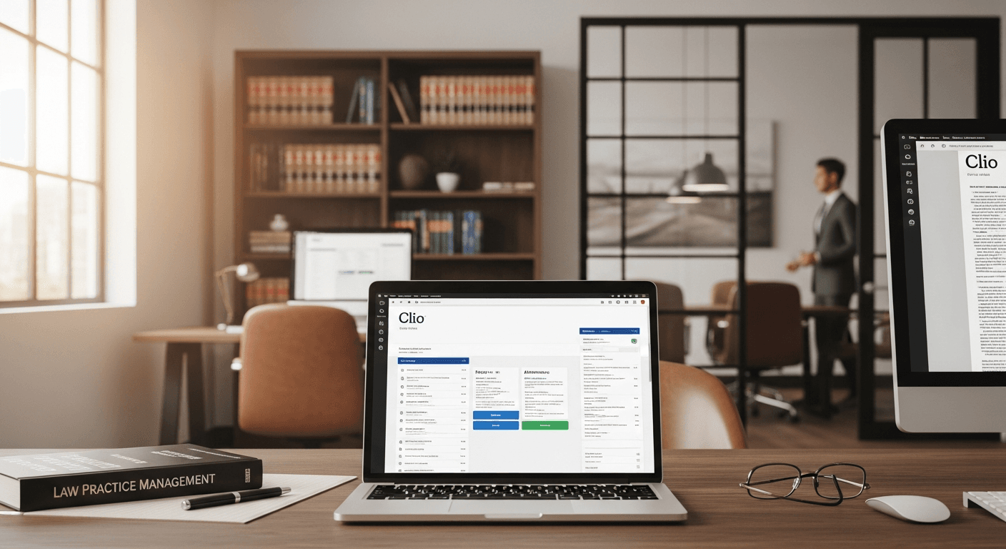 Clio case management software dashboard showing client files and billing features