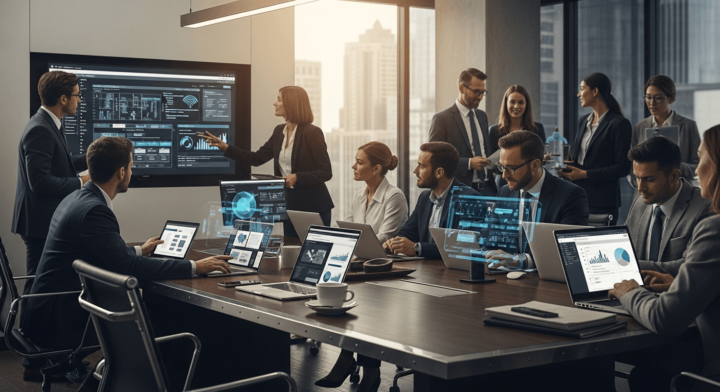 Herramientas digitales para abogados organizadas en un escritorio moderno con laptop y documentos