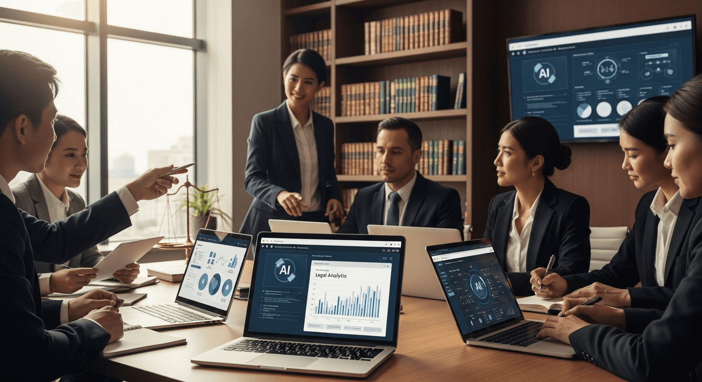 Abogado colombiano usando inteligencia artificial para revisar documentos legales en su computadora