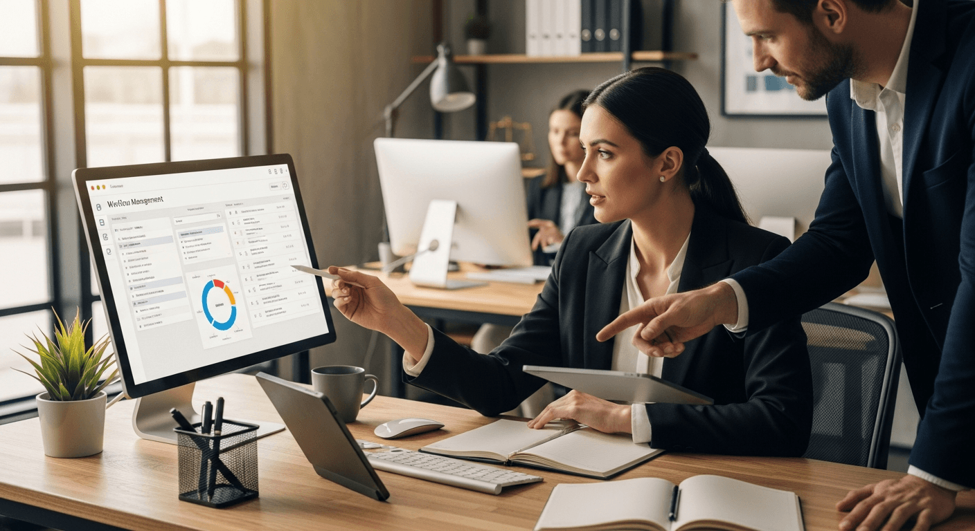 Integrated law firm management software showing unified client data across multiple workflow functions
