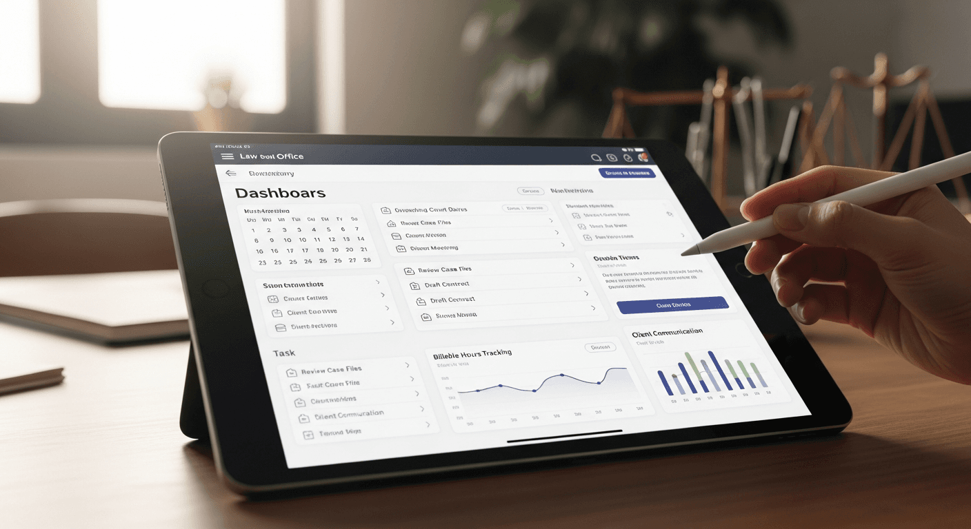 Attorney using mobile app to track billable hours and access case files