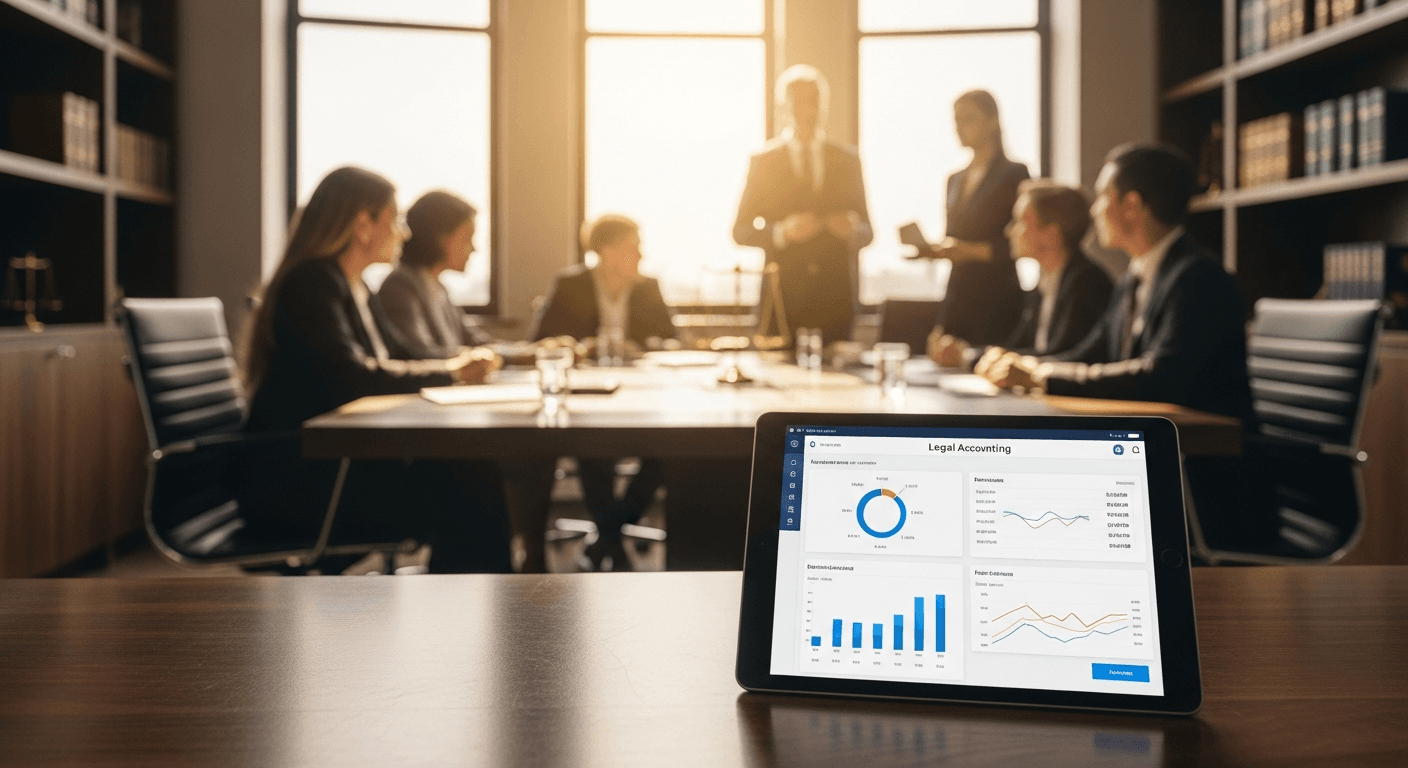 Legal accounting software dashboard with trust account management