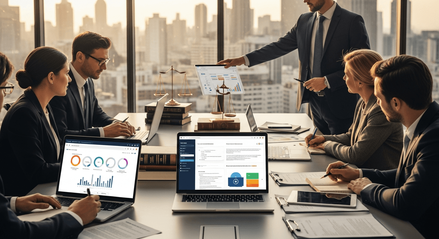 Modern legal practice management software dashboard showing case management and client communication tools