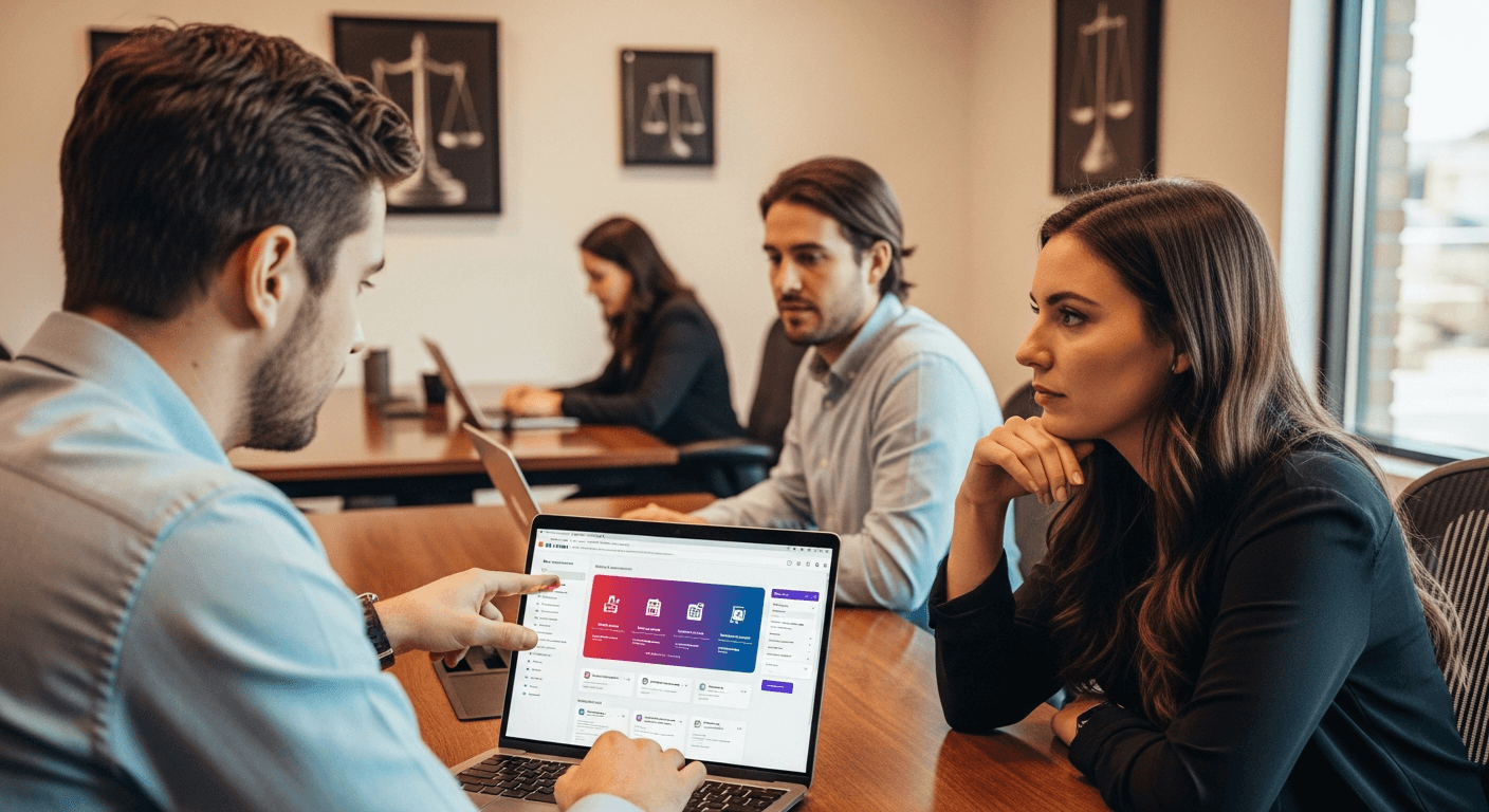 Dashboard de herramientas de inteligencia artificial para abogados mostrando análisis de jurisprudencia y generación de documentos
