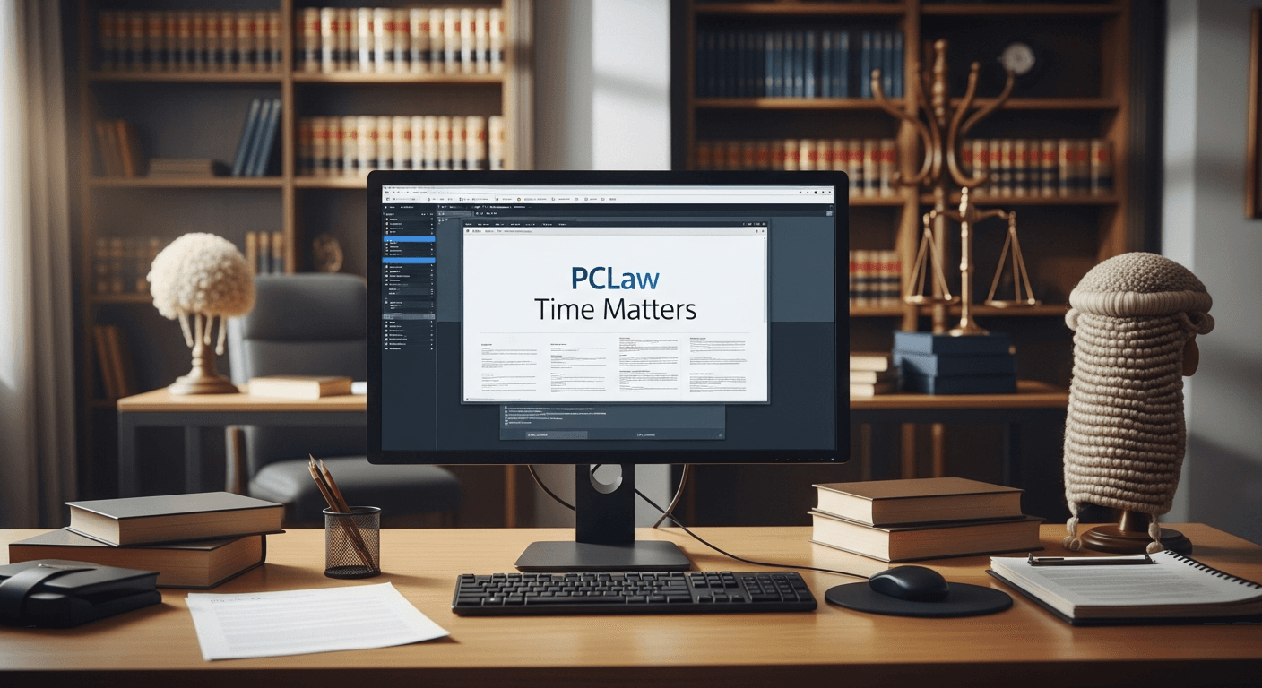 PCLaw Time Matters dashboard showing case management and billing integration
