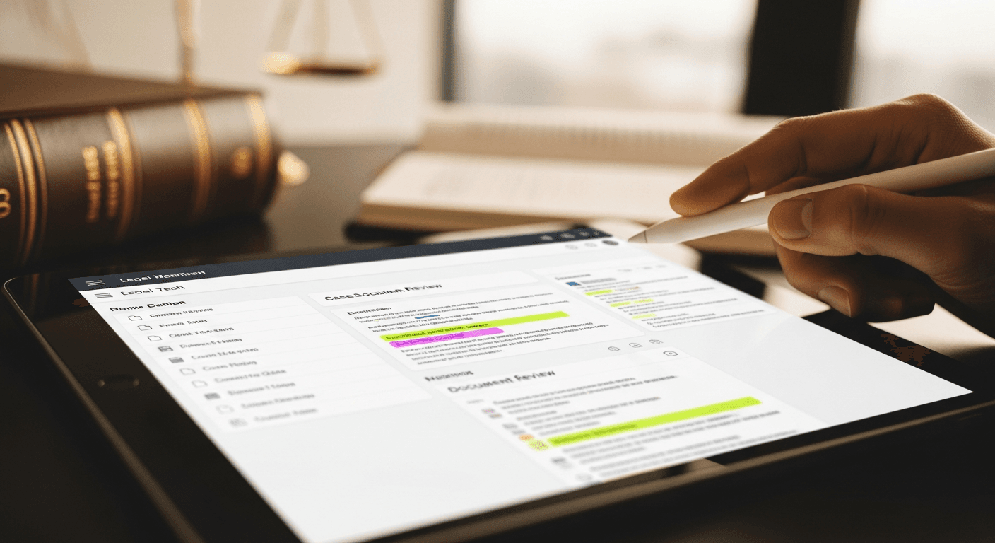 Interfaz de una plataforma legal digital mostrando gestión de casos y documentos