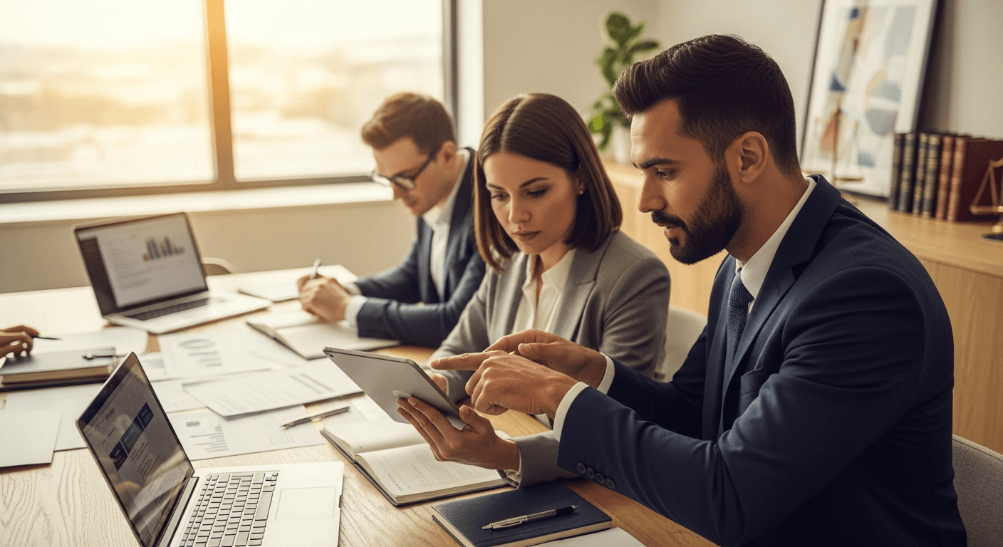 Abogado analizando métricas de publicidad digital y estrategias de marketing legal